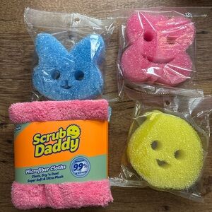 Scrub Daddy Easter Bundle 🐰 Smiley Sponges + Pink Microfiber Cloths NEW